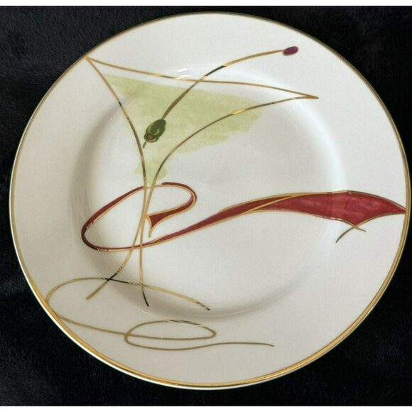 4 Pier One Martini Happy Hour Hors d'oeuvres Appetizer Canape Plate Gold Accents - Picture 5 of 8